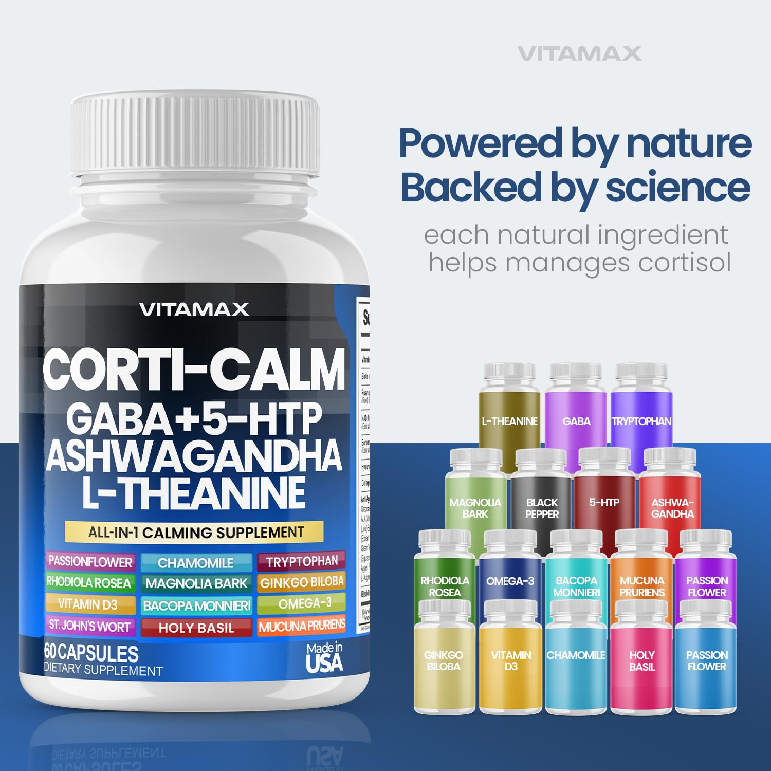 Corti-Calm Cortisol Supplement, L Theanine, Ashwagandha, Vitamin D 3, GABA for Relaxation, Fatigue & Focus with Ginkgo Biloba, Bacopa Monnieri, 5-HTP – Non-GMO, Made in USA – 60ct VitamaxBuy Supplements Australia