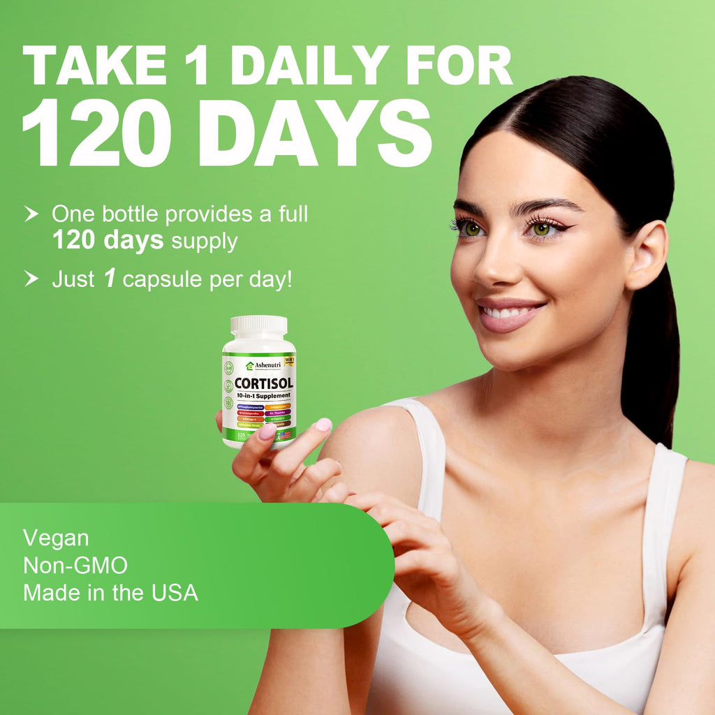 Ashenutri 10-in-1 Cortisol Supplement with Magnesium,Ashwagandha,Rhodiola Rosea,L Theanine,Hormone Balance for Women 120 Vegan Capsules AshenutriBuy Supplements Australia