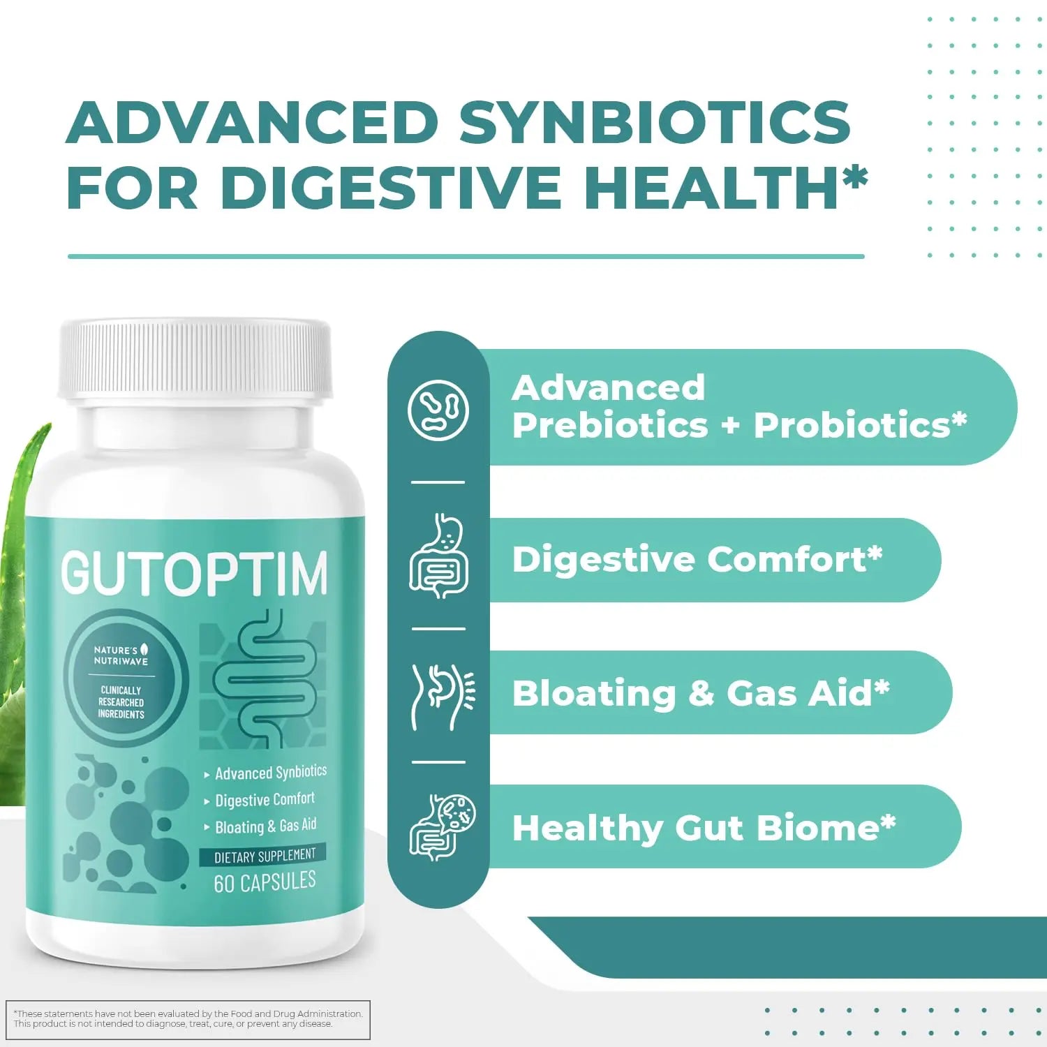 GutOptim Probiotic & Prebiotic Capsules | Pre and Probiotics for Synbiotic Gut Health & Bloating Relief for Women & Men | Enzyme with Probiotics for Digestive Health | Non-GMO, 60 Ct, 6 Month Supply Nature’s NutriWave buy supplements Au