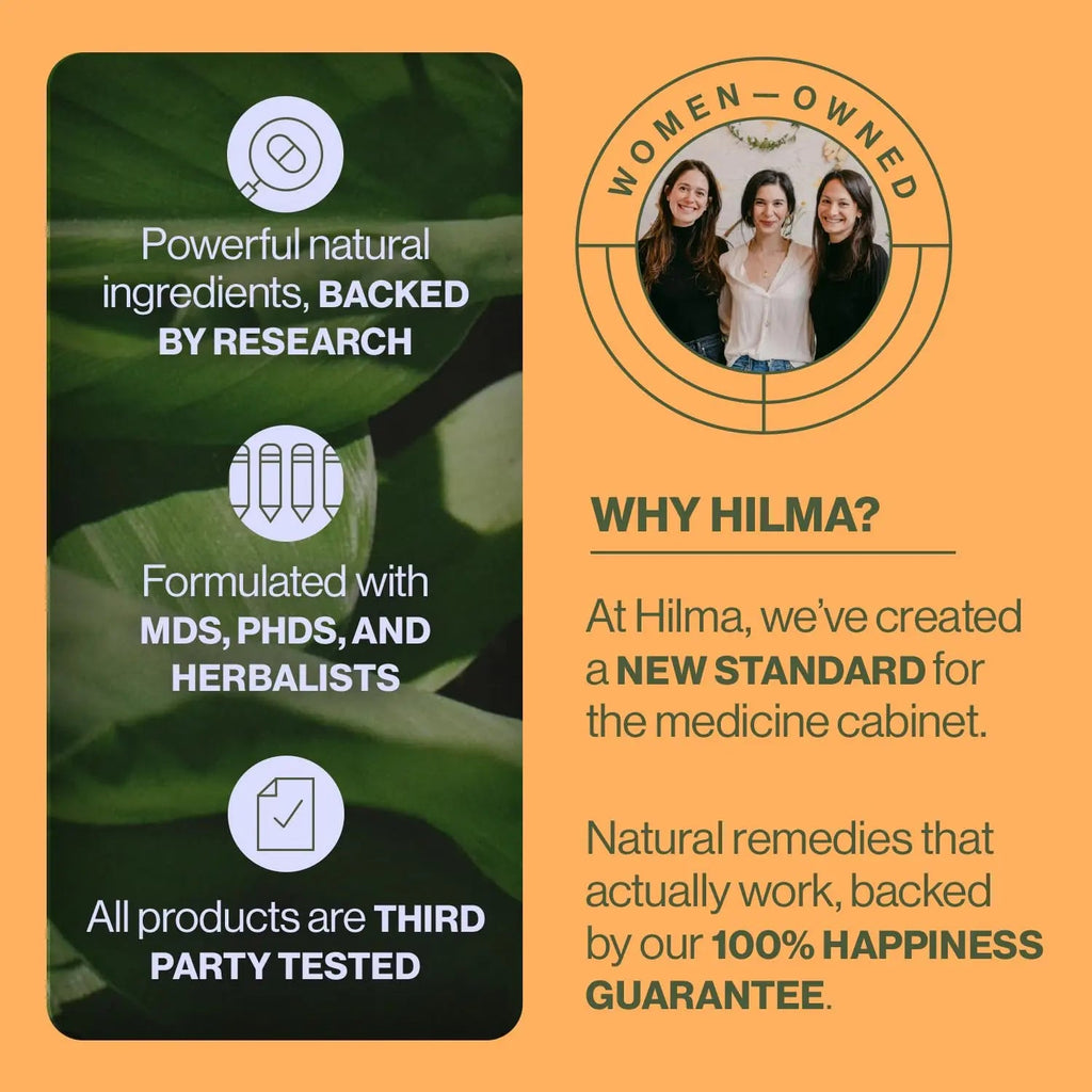 Hilma Natural Gas and Bloating Relief for Women, Doctor Formulated with Organic Ingredients, Lemon Balm, Fennel and Peppermint Leaf, 50 Vegan Capsules HilmaBuy Supplements Australia