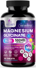 Magnesium Glycinate Supplement - 500mg Magnesium Per Serving - 100% Chelated & Purified - Supports Sleep, Heart Health, & Muscle Strength - Best Absorption Magnesium, Bottled in USA - 60 Tablets Nature's NutritionBuy Supplements Australia