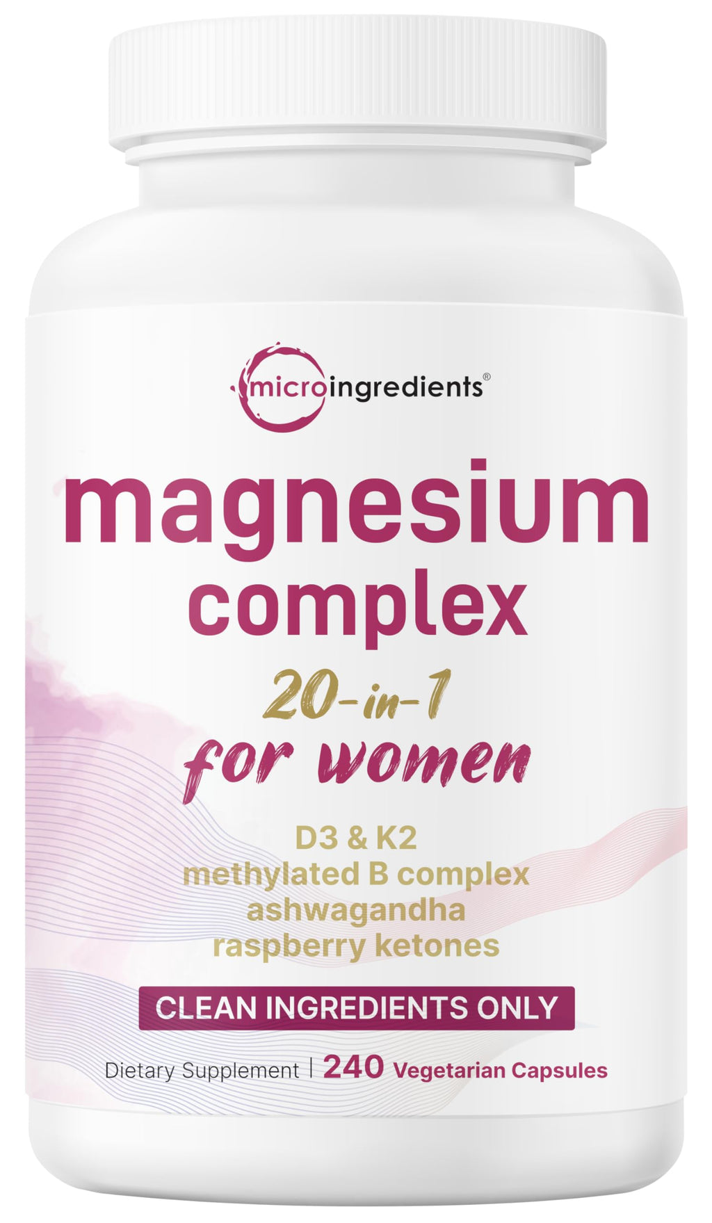 Magnesium Complex for Women, 240 Vegetarian Capsules | 20-in-1 Formula - Magnesium Blend with Vitamin D3, K2