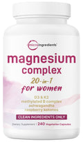 Magnesium Complex for Women, 240 Vegetarian Capsules | 20-in-1 Formula - Magnesium Blend with Vitamin D3, K2