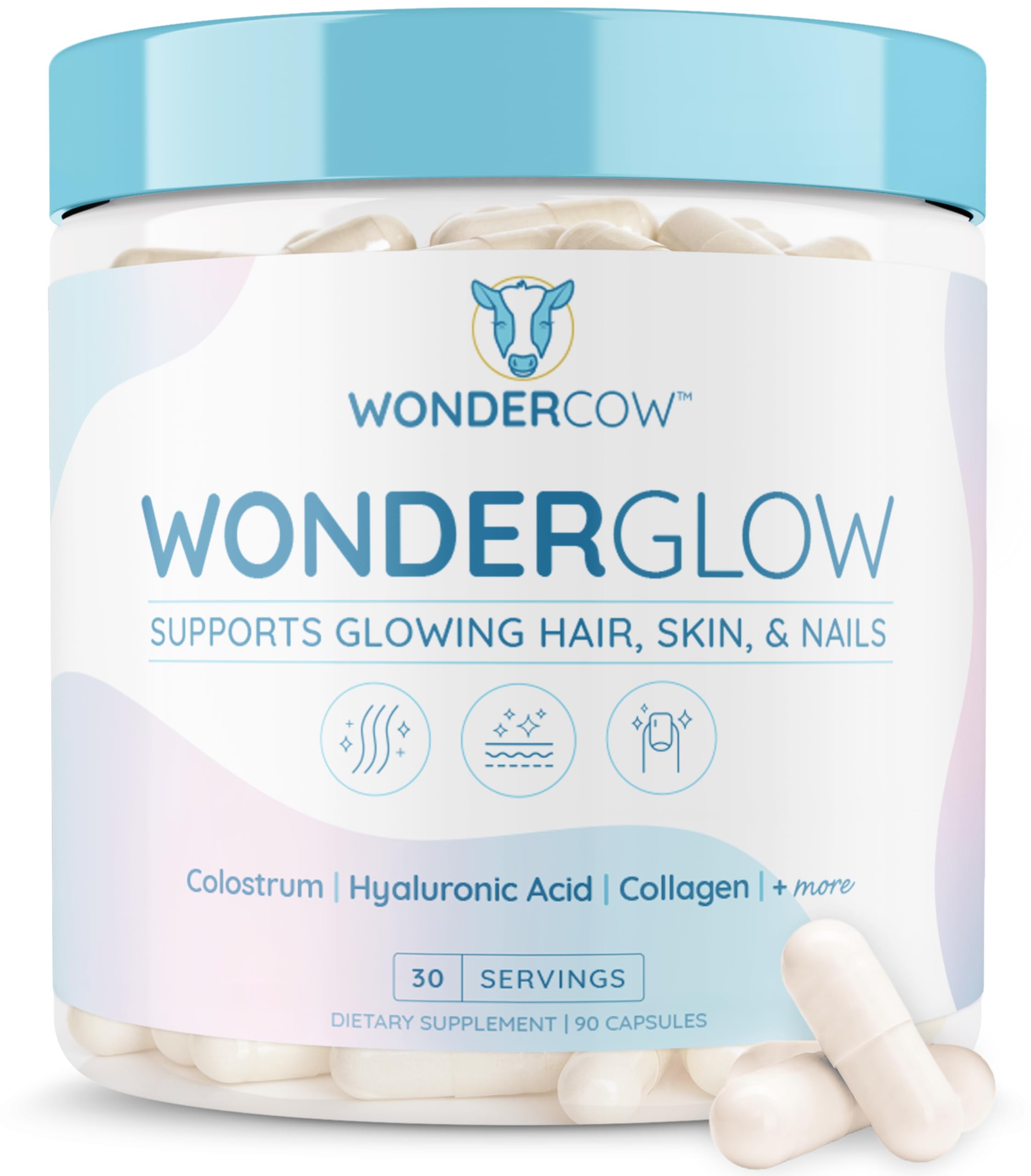 WONDERCOW Hair Skin and Nails Vitamins w/Bovine Colostrum, Collagen, Hyaluronic Acid, Biotin, Zinc, & Lactoferrin┃Supports Faster Hair Growth, Stronger Nails and Glowing Skin (30 Servings, Capsule) WONDERCOW buy supplements Au