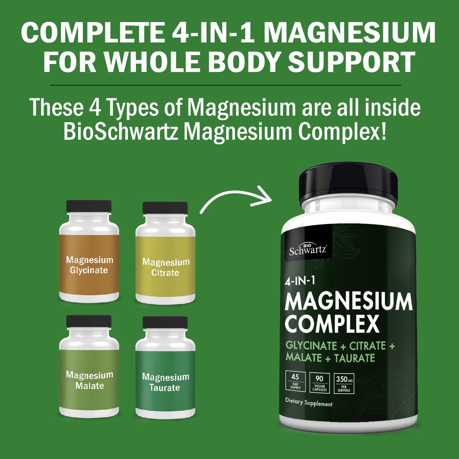 BioSchwartz Magnesium Complex Supplement (90 Capsules) 350mg Magnesium Glycinate Citrate Malate and Taurate Per Serving for Healthy Nerves Muscles Heart Sleep Support (Vegan, Gluten-Free, Non-GMO) BioSchwartzBuy Supplements Australia