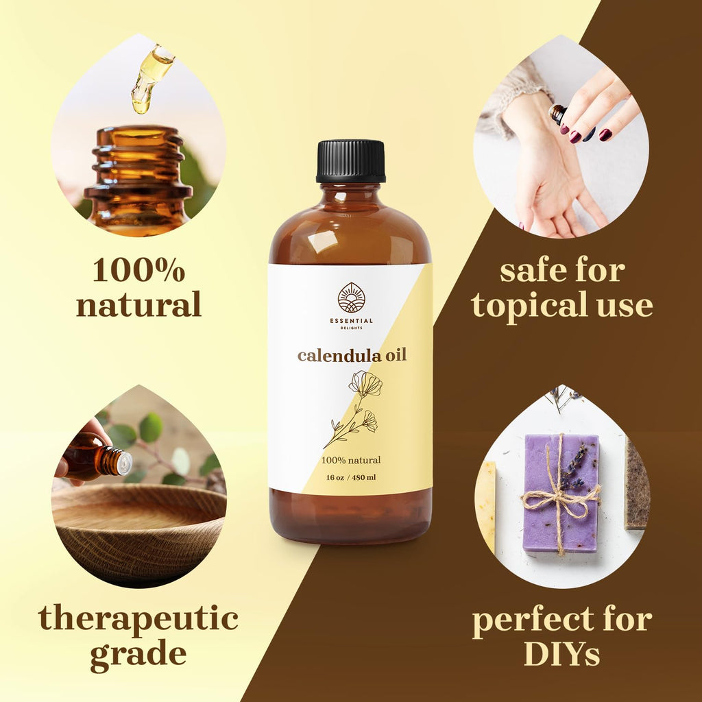 Essential Delights Calendula Oil - Premium Carrier Oil (16 fl oz) | for Skin, Face, Body, Hair Revitalization Essential DelightsBuy Supplements Australia