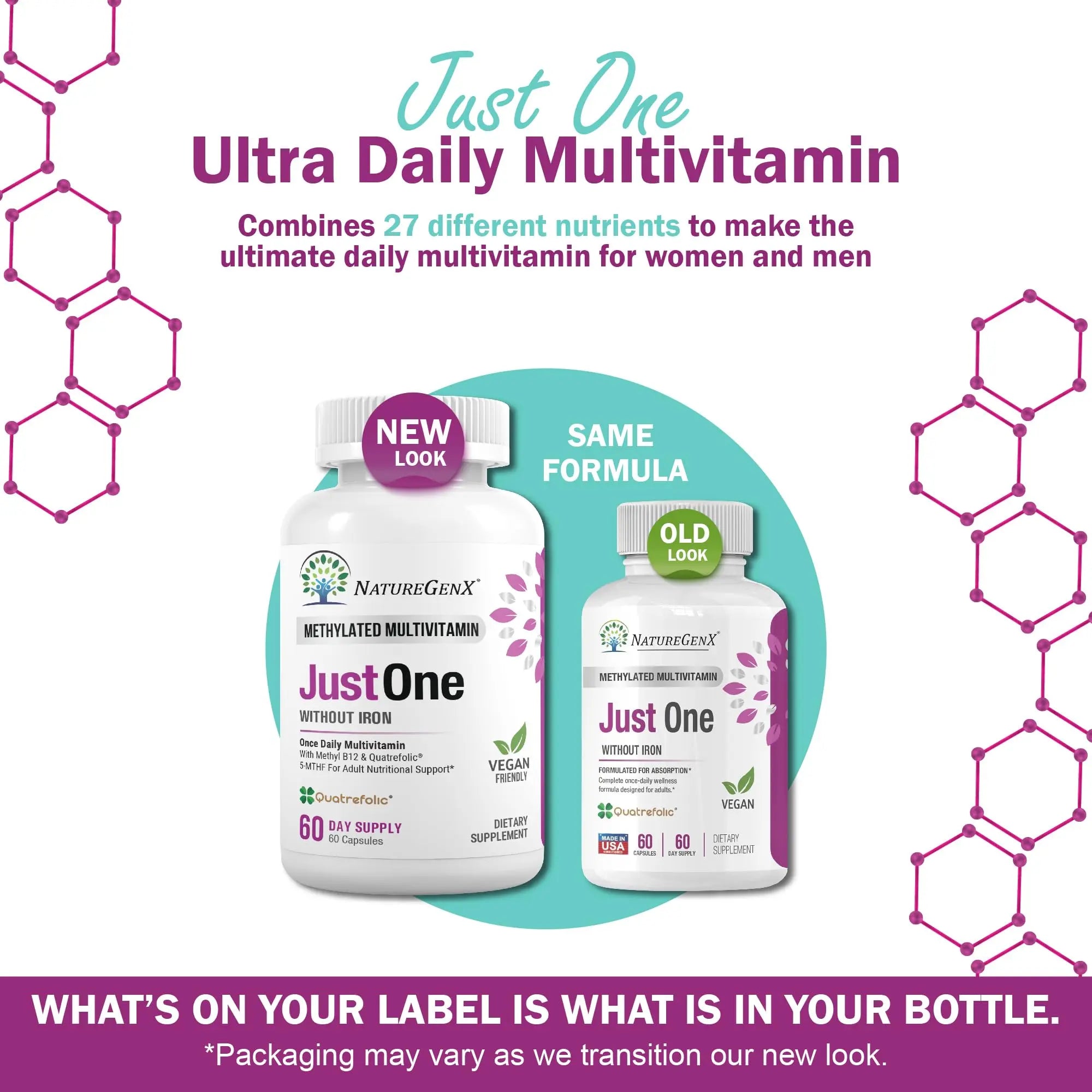 NatureGenX Just One Daily Methylated Multivitamin - 60 Caps Pure Methyl B12, Methylfolate MTHFR Support Supplement Iron Free Methylated Vitamins NatureGenXBuy Supplements Australia