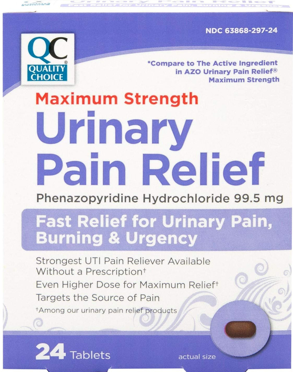 Quality Choice Max Strength Urinary Pain Relief, Maximum Strength Fast Relief of UTI Pain, Burning, and Feeling of Urgency to Pee, 24 Count Package of Tablets Quality ChoiceBuy Supplements Australia