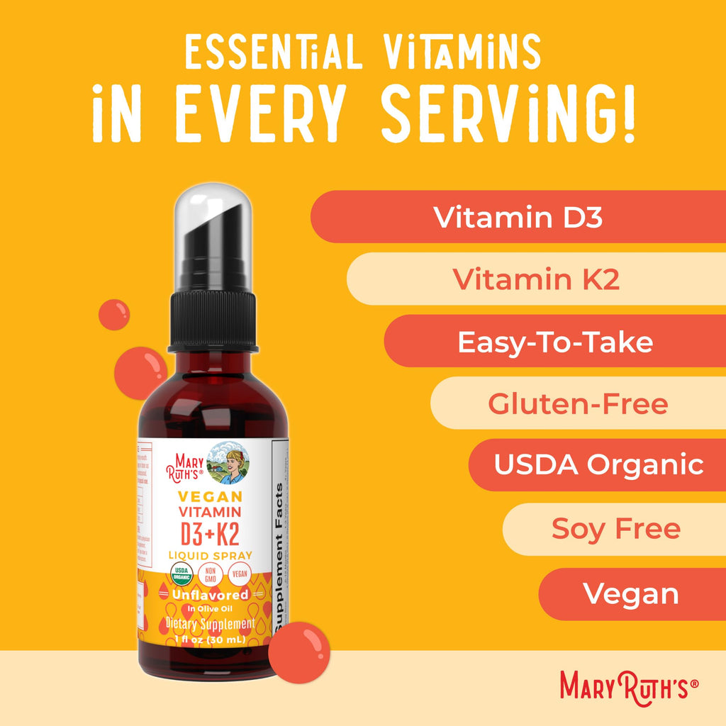 MaryRuth's Organic D3 + K2 Spray for Adults & Kids for Bone Health | Vitamin D3 as Cholecalciferol | Vitamin K2 | Immunity | Mineral Absorption | Heart Health | Vegan | Non-GMO | Gluten Free | 1 Fl Oz MARYRUTH'SBuy Supplements Australia
