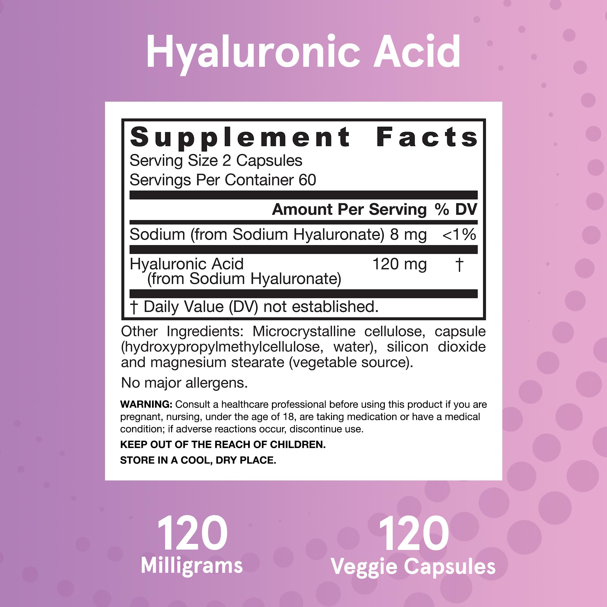 Jarrow Formulas® Hyaluronic Acid 120 mg, Dietary Supplement, Skin Health Support, 120 Veggie Capsules, Up to 60 Day Supply Jarrow FormulasBuy Supplements Australia