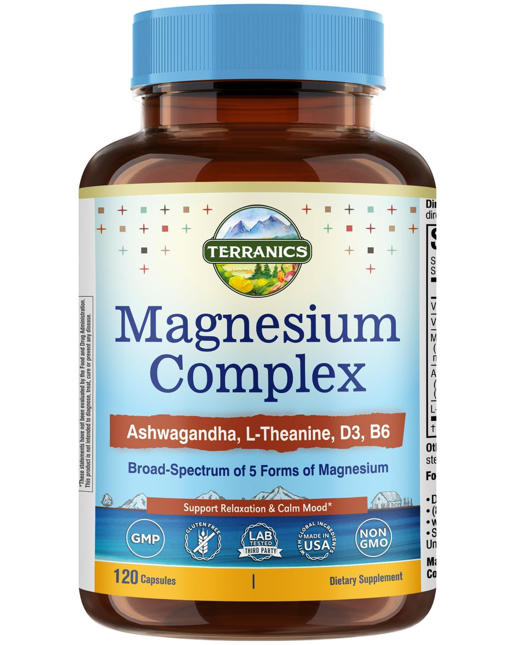 Terranics Magnesium Complex Supplement with Glycinate, Citrate, Taurate & Malate | Supports Nerve & Mood Health | Includes Ashwagandha, L-Theanine, Vitamin D3 & B6 | 120 Capsules | Non-GMO TerranicsBuy Supplements Australia