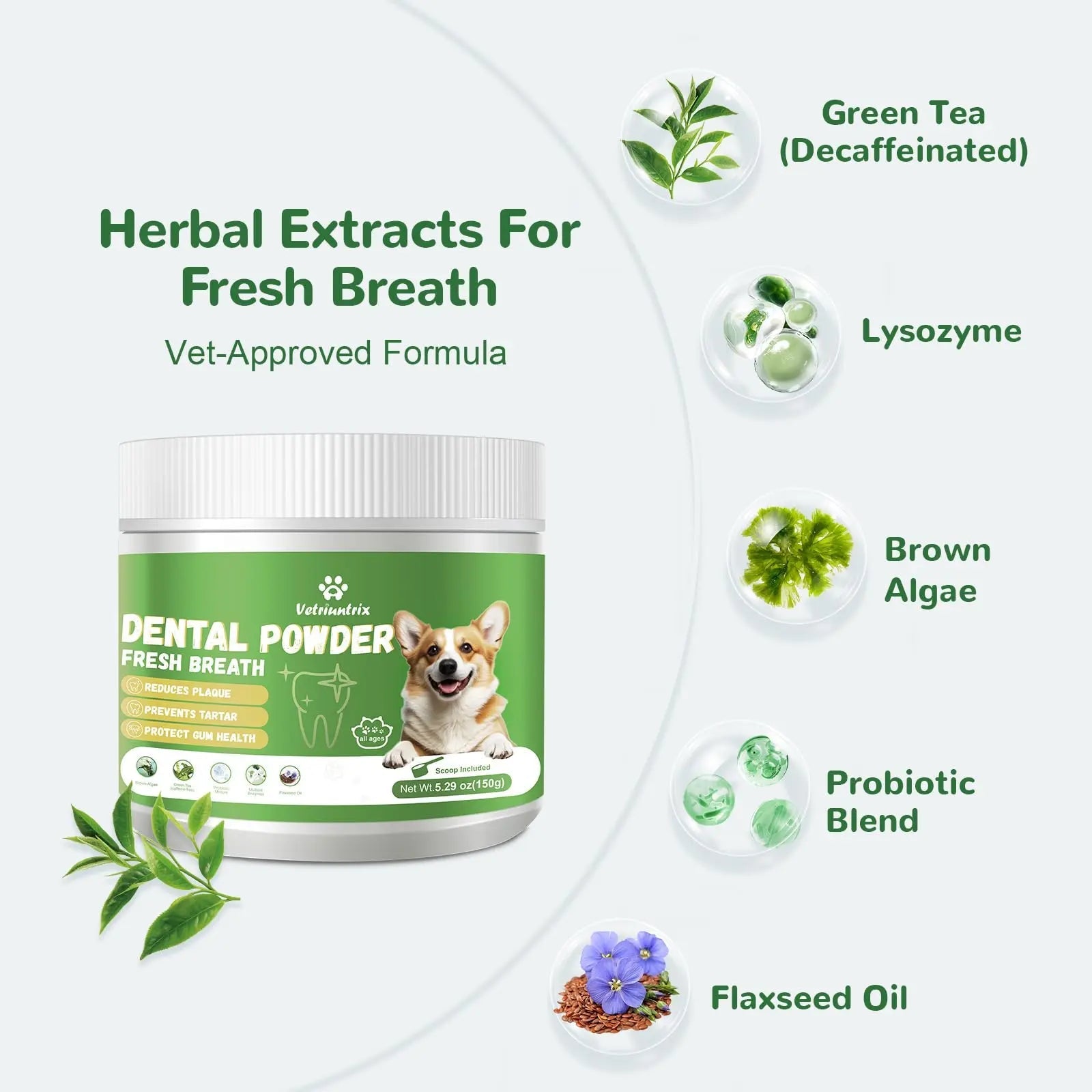 Vetriuntrix Dog Teeth Cleaning Powder, Dental Powder for Dogs Teeth Tartar Remove & Plaque Off, Fresh Breath for Dogs with Natural Plants Blend, Enzymes and Postbiotics, 80g VetriuntrixBuy Supplements Australia