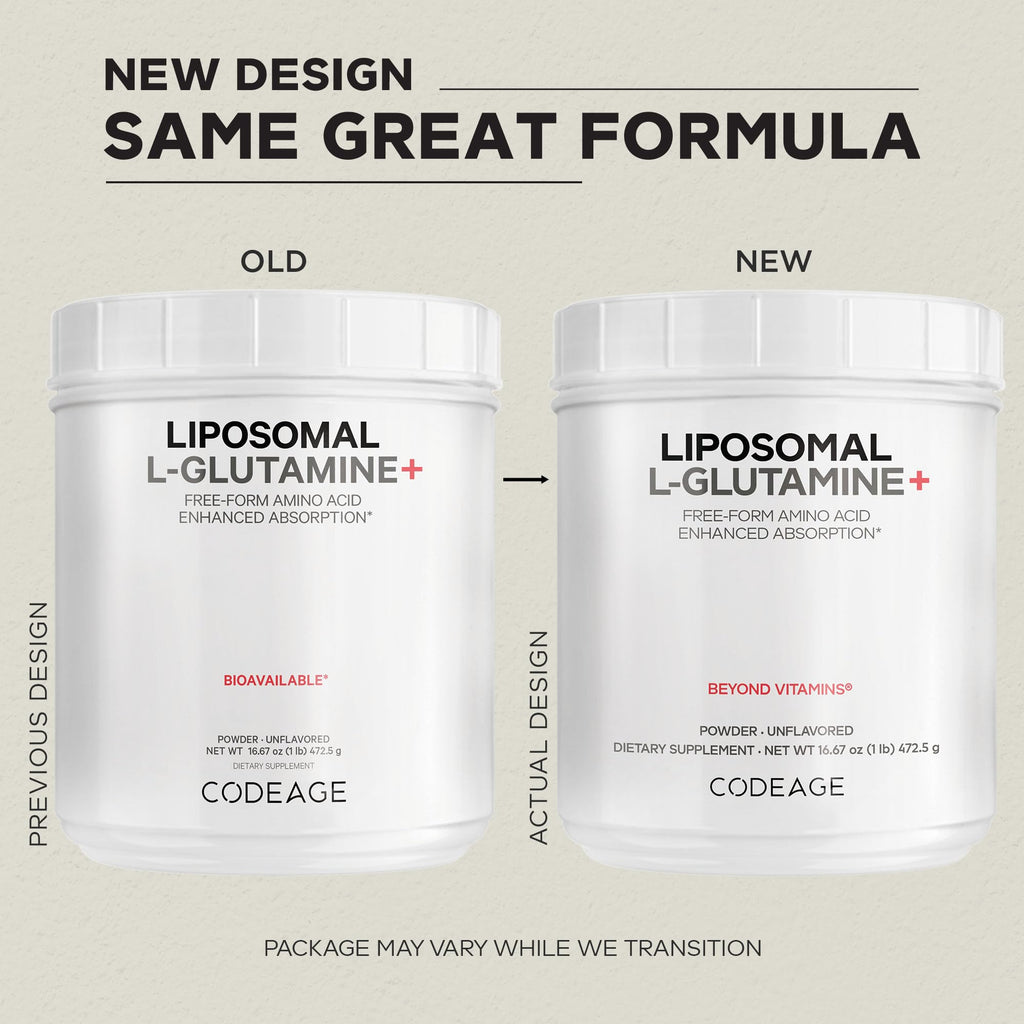 Codeage Liposomal L-Glutamine Powder - High-Potency L-Glutamine 5,000 mg per Serving - 3-Month Supply - Liposomal Delivery, Free-Form Amino Acid, Unflavored Glutamine - Non-GMO Gluten-Free - 16.67 oz CodeageBuy Supplements Australia