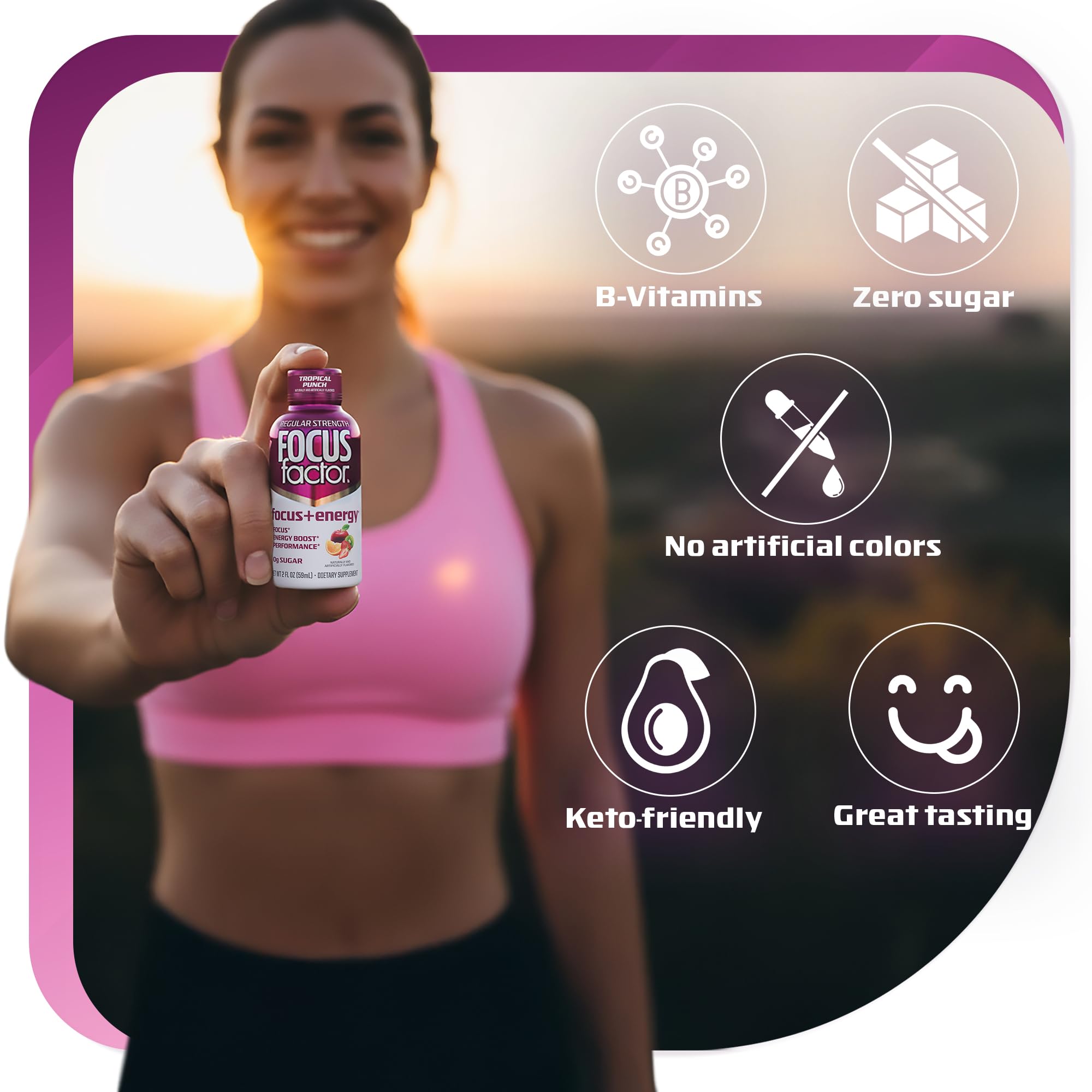 Focus Factor Focus + Energy Shots - 12 x 2oz Bottles (Tropical Punch Flavor) - Powered by Nootropics with Caffeine, L-Theanine, Ginkgo, Bacopa, L-Tyrosine, Alpha GPC Focus FactorBuy Supplements Australia