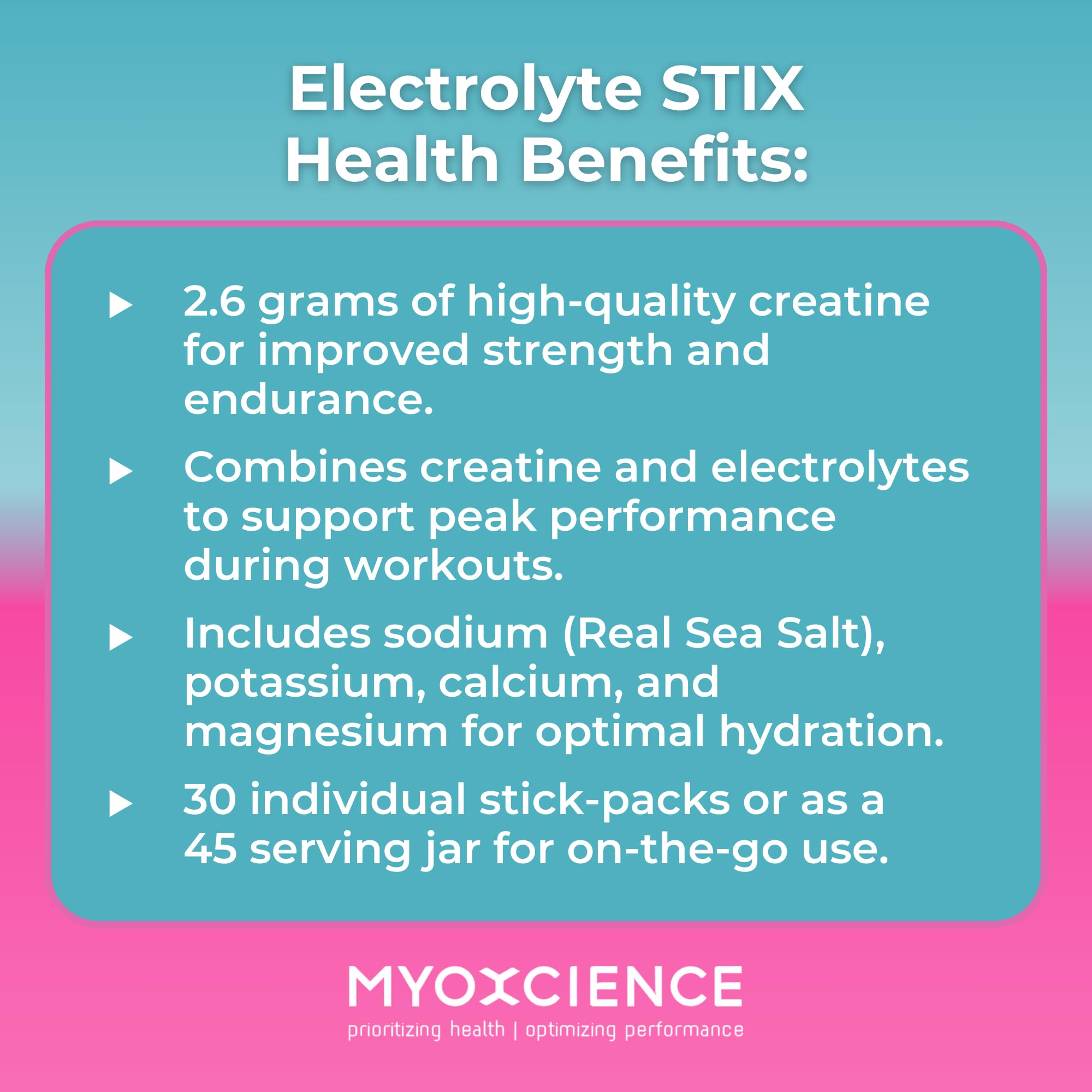 MYOXCIENCE Electrolyte STIX | Creatine Electrolyte Powder | Recovery from Exercise & Muscle Development w/Real Salt (Natural Orange Flavor) (Jar 45 ct) MYOXCIENCE buy supplements Au
