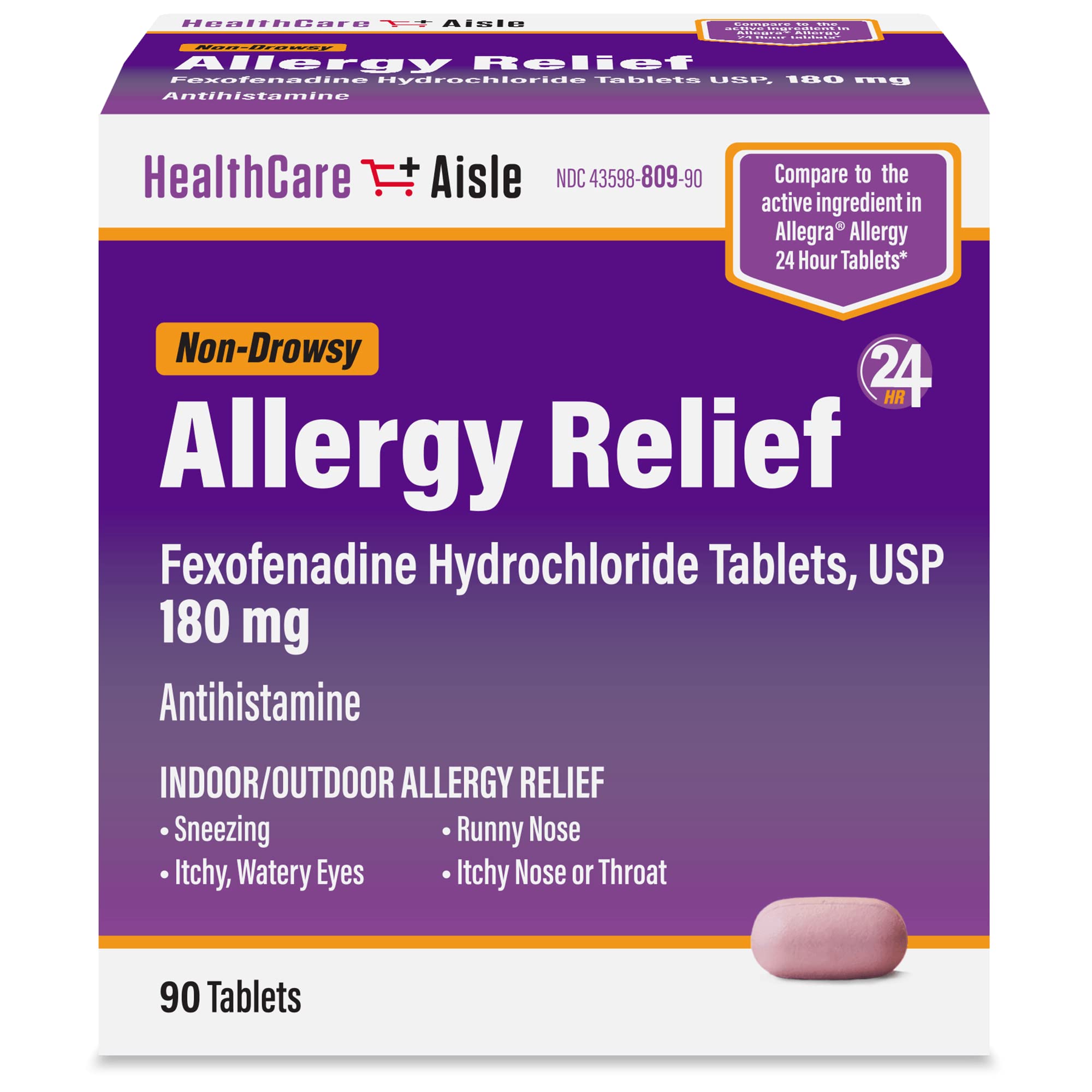 HealthCareAisle Allergy Relief - Fexofenadine Hydrochloride Tablets USP, 180 mg, 90 Tablets, Allergy Medication, Non-Drowsy 24-Hour Relief HealthCareAisle buy supplements Au