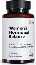 Supplement bottle labeled 'Women's Hormonal Balance' on a white background