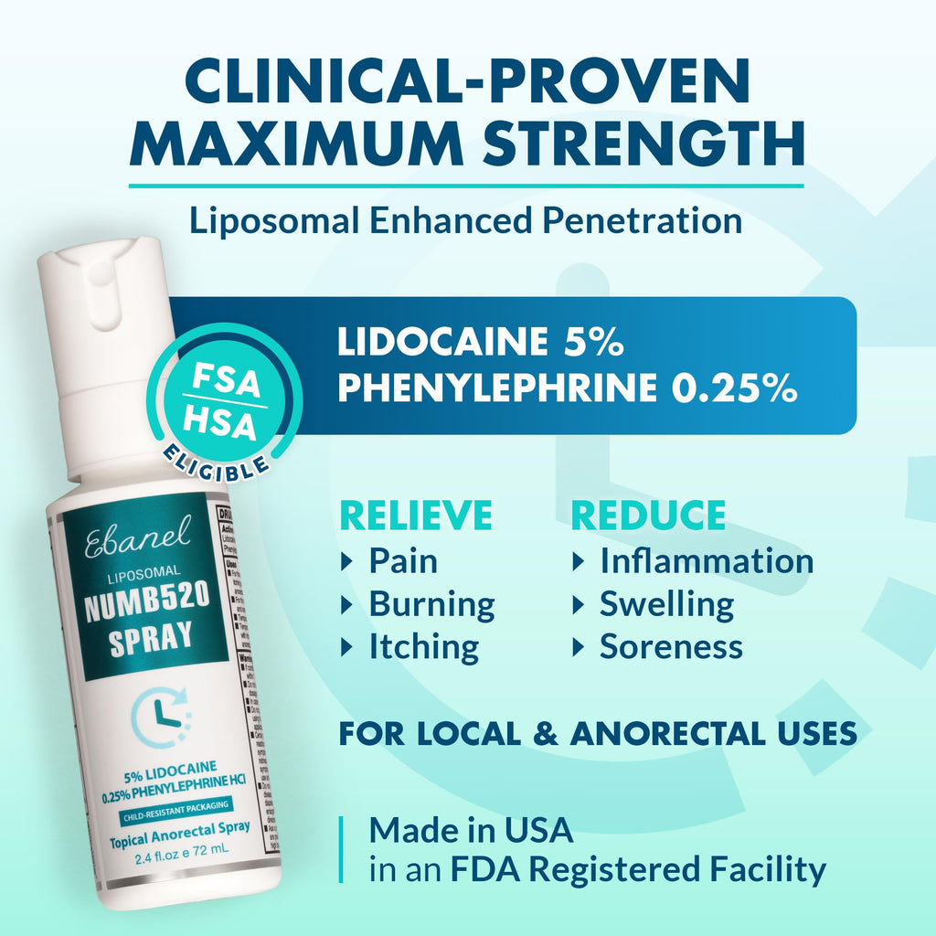 Ebanel 5% Lidocaine Spray Pain Relief Numb520 Burn Itch Relief Numbing Spray for Skin, Topical Anesthetic Postpartum Hemorrhoid Treatment with Phenylephrine for Local and Anorectal Uses EBANEL LABORATORIES buy supplements Au