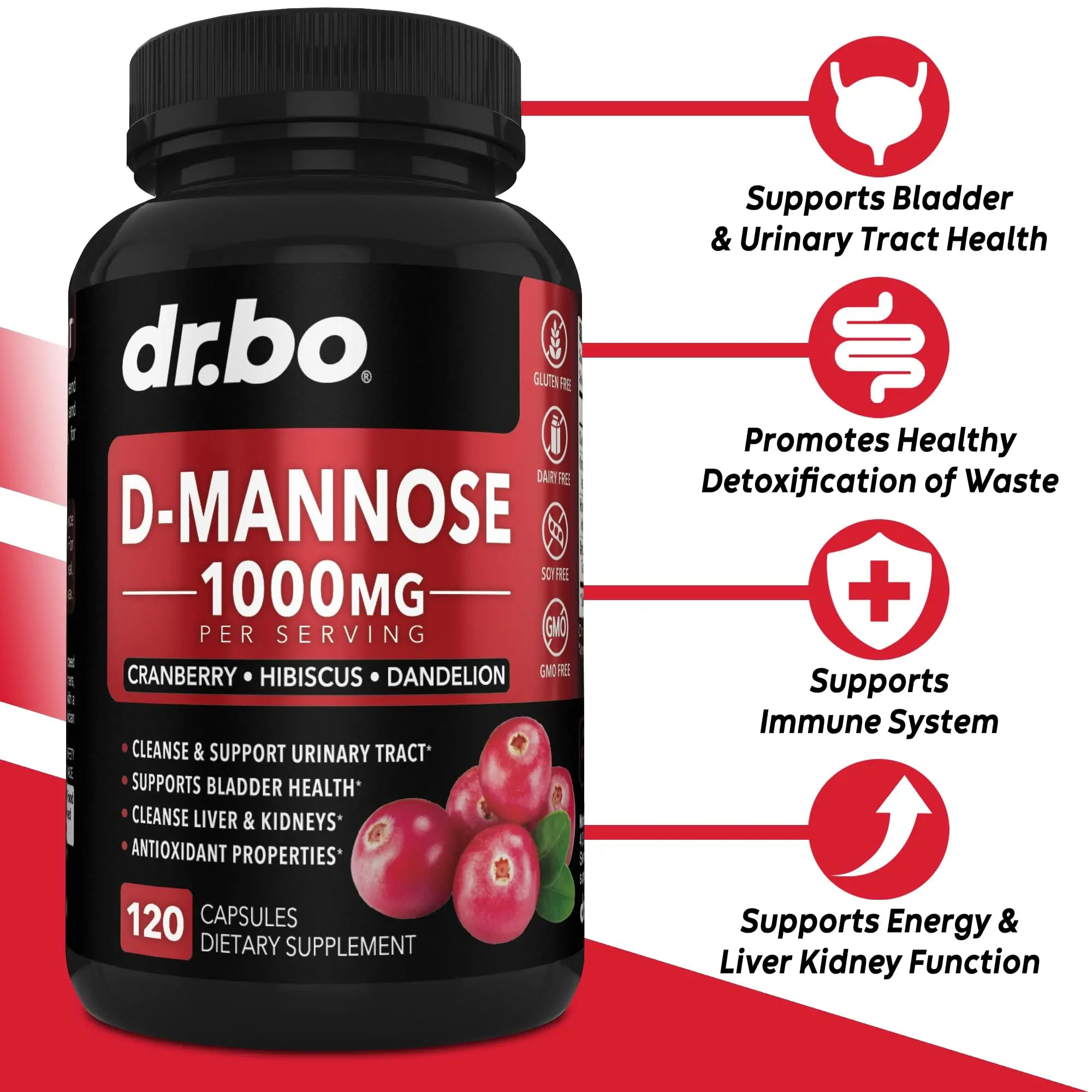 D Mannose Supplements for Women Pills - Natural D-Mannose 500mg Capsules, Cranberry DMannose Pills 1000mg Per Serving - Bladder Flush & Urinary Tract Cleanse Health Supplement - 120 Veg Capsules DR. BOBuy Supplements Australia