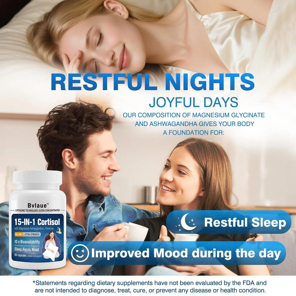 Bvlaue Cortisol Supplements for Women & Men - 15-in-1 Cortisol Reducer Manager Lower w/Ashwagandha,Magnesium,L-Theanine/Saffron Vitamin B6 & B12,60 Vegan CT for Stress Relief Sleep,Mood,Non-GMO BvlaueBuy Supplements Australia