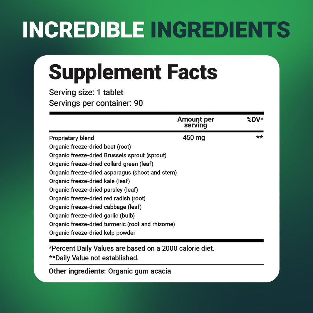Dr. Berg's Greens Superfood Cruciferous Vegetable Tablets - Vegetable Supplements for Adults w/ 11 Phytonutrient Super Greens - Energy, Immune System & Liver Veggie Tablets - 90 Tablet Dr. Berg NutritionalsBuy Supplements Australia