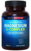 Supplement bottle labeled 'MYO ACTIVO Magnesium 5-Complex' on a white background