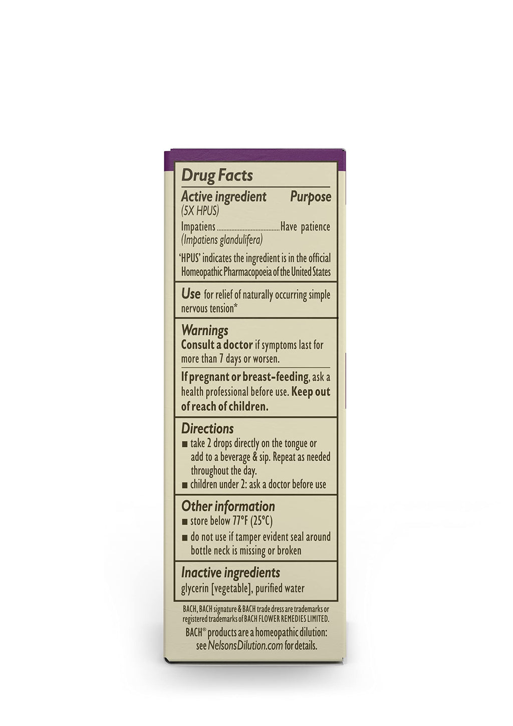 Bach Original Flower Remedies, Impatiens for Patience (Non-Alcohol Formula), Natural Homeopathic BachBuy Supplements Australia