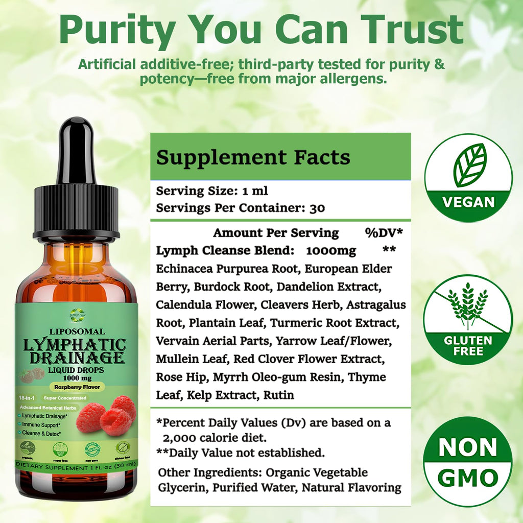 Lymphatic Drainage Drops, 18-in-1 Herbal Lymph System Support w. Echinacea Elderberry Dandelion Burdock Root Cleavers for Lymphatic Cleanse Detox Immune Support, Liposoaml for Max Absorption JUIWEFKK buy supplements Au