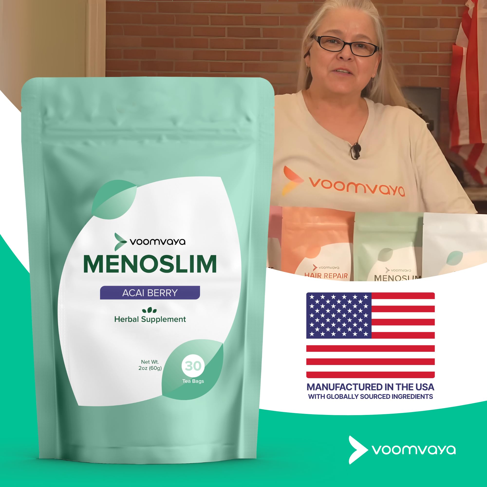 VoomVaya MenoSlim Tea – Menopause & Perimenopause Supplement for Women – Supports Healthy Metabolism & Overall Wellness – Acai Berry Flavor – 30 Tea Bags VoomVayaBuy Supplements Australia