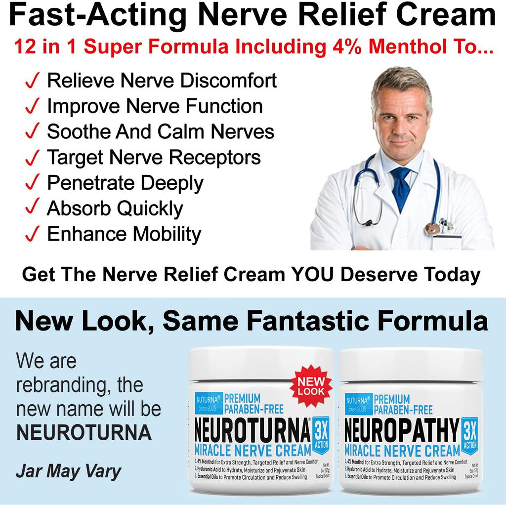 Neuropathy Nerve Relief Cream - Premium Nerve Cream 3X Action for Targeted Relief and Soothing Nerve Comfort - Maximum Strength with 4% Menthol, MSM for Feet Hands Legs Toes & Back - Extra Large 6 Oz NuturnaBuy Supplements Australia