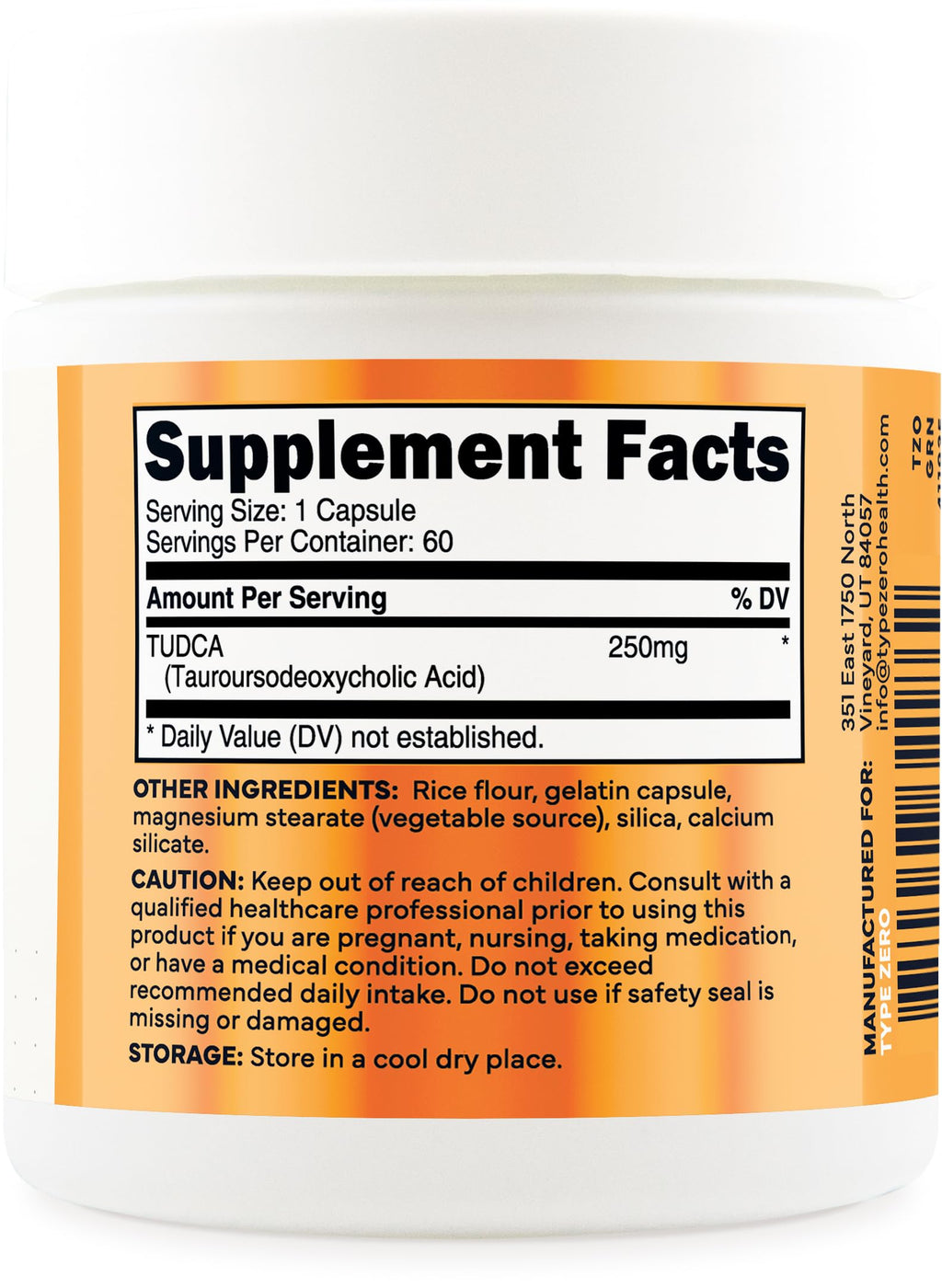 Type Zero Clean TUDCA Capsules 250mg - Pure Tauroursodeoxycholic Acid Supplement - Bile Salt Derivative - 60 Capsules, 60 Servings Type ZeroBuy Supplements Australia