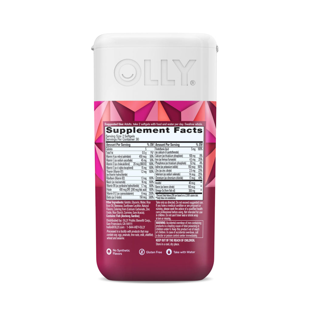 OLLY Ultra Strength Women's Multi Softgels, Overall Health and Immune Support, Omega-3s, Iron, Vitamins A, D, C, E, B12, Daily Multivitamin, 30 Day Supply - 60 Count OLLY buy supplements Au