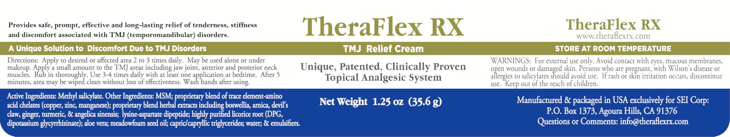 Theraflex RX® TMJ Cream (Doctor Formulated). This is a Patented Topical Cream which Provides Masseter Muscle and temporomandibular Joint Relief (TMJ) Theraflex RXBuy Supplements Australia