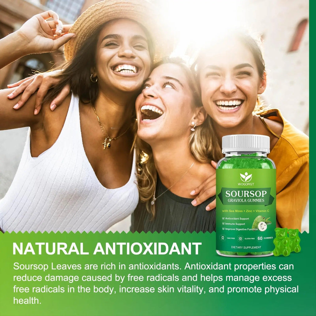 WOGORGT Soursop Graviola Gummies - Soursop Multivitamin Gummies with 200mg Sea Moss Extract for Antioxidant WOGORGT