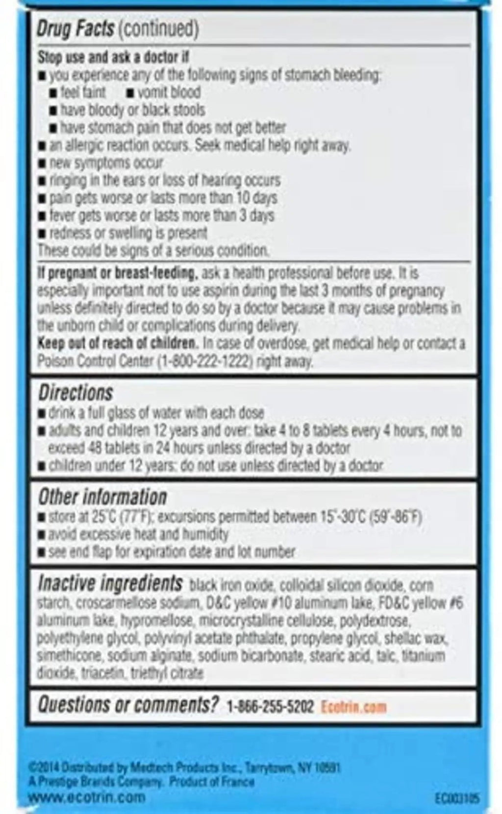 Ecotrin Low Strength Aspirin Arthritis Pain Relief, Safety Coated 81mg Aspirin Tablets for Arthritis, Toothache & Headache Relief, 365 Count EcotrinBuy Supplements Australia
