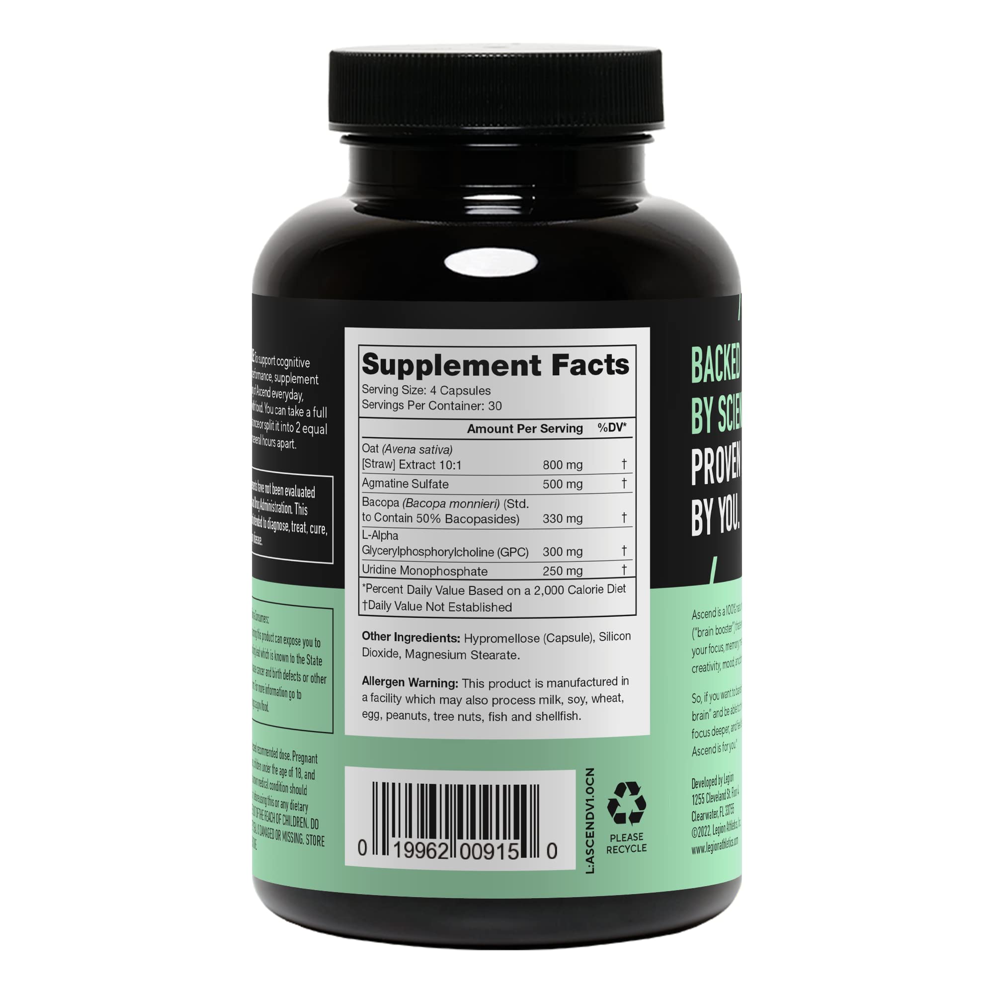 LEGION Athletics Ascend Nootropic - All-Natural Brain Supplements for Memory and Focus - Nootropics Brain Support Supplement with Alpha-GPC - Brain Supplement for Alertness & Mood Support, 30 Servings LEGIONBuy Supplements Australia