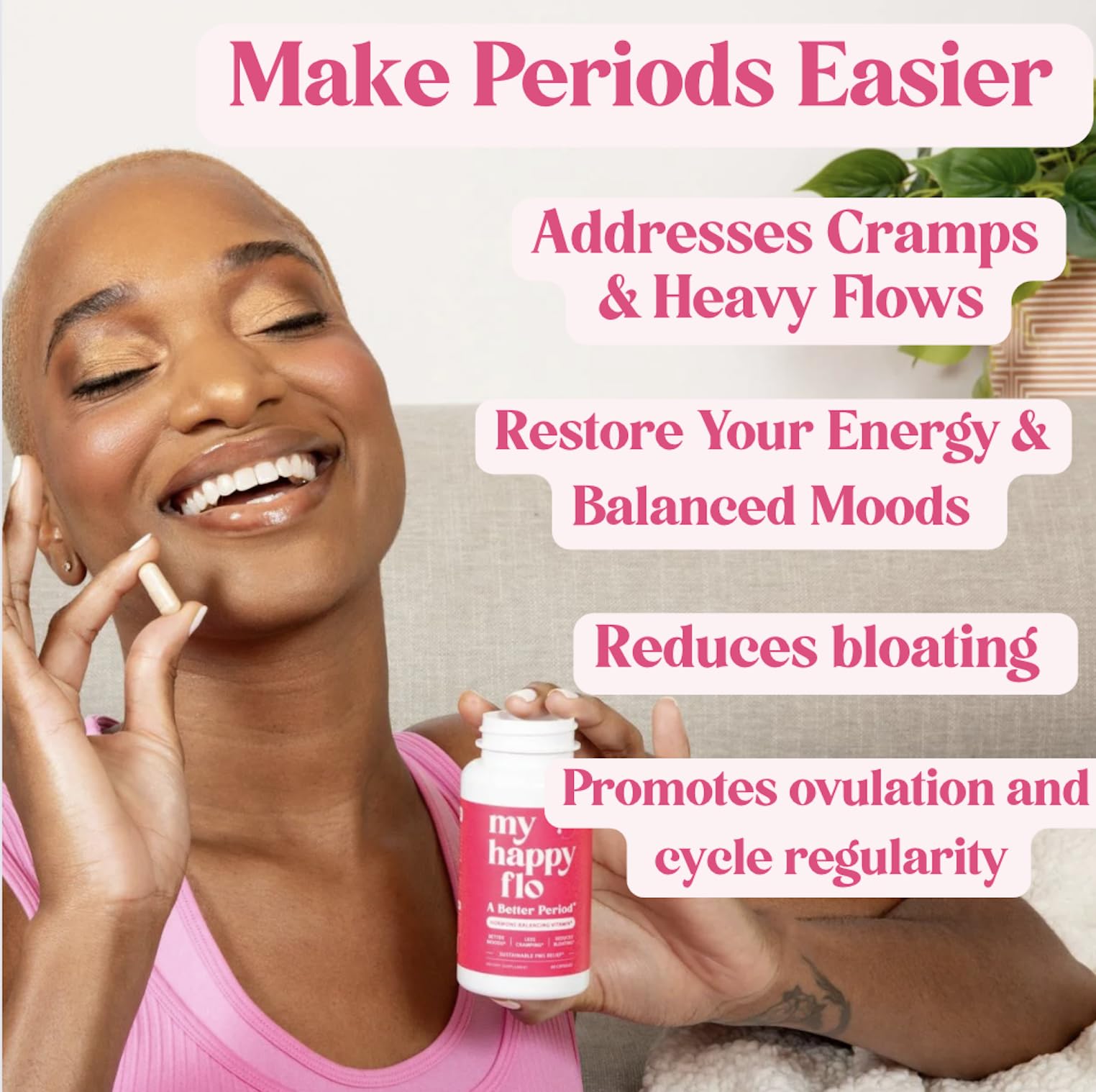 My Happy Flo PMS Support Supplement for Women with Iron, PMS Relief Hormone Support for Women, 10-in-1 PMDD Supplements for Women | DIM & I3C Indole-3-Carbinol for Cramp Relief, Heavy Flow - 60 Caps My Happy FloBuy Supplements Australia