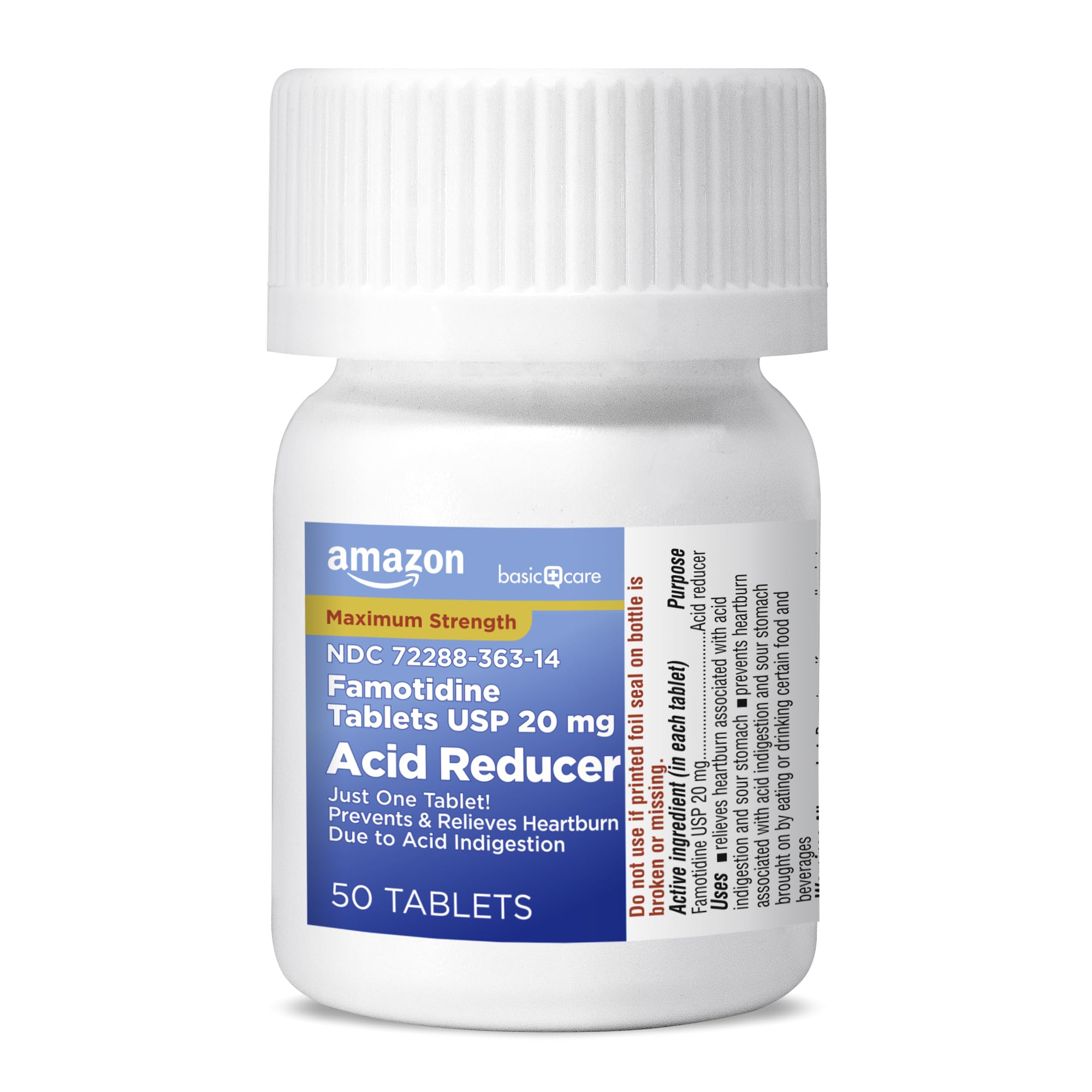 Amazon Basic Care Maximum Strength Famotidine Tablets 20 mg, Acid Reducer for Heartburn Relief, Prevents & Relieves Acid Indigestion, Heartburn Medicine, 50 Count Amazon Basic Care buy supplements Au