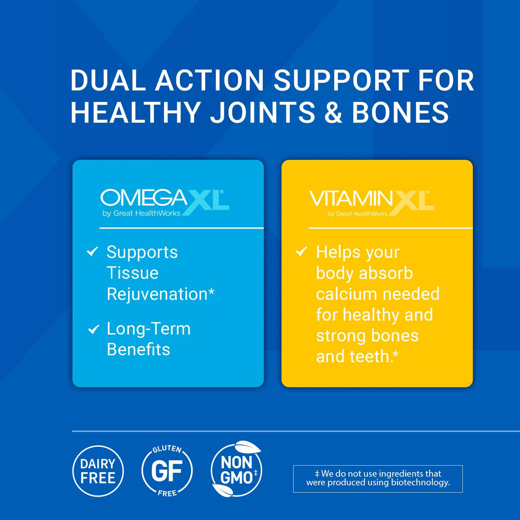OmegaXL Joint Support Supplement - 60 Softgels & VitaminXL D3 High Potency Daily Vitamin D 5000 IU 125mcg Immune Support Supplement (30 Softgels) - 2 Pack OmegaXLBuy Supplements Australia