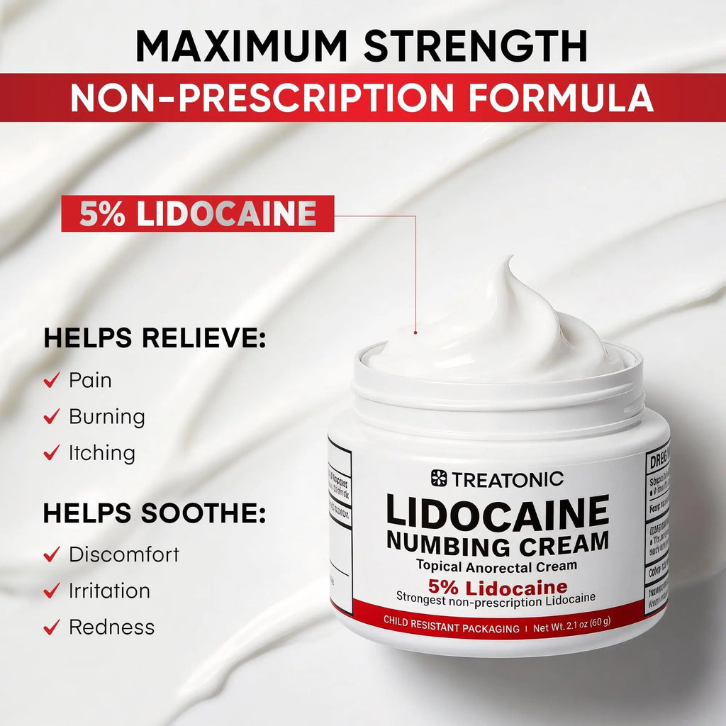 5% Lidocaine Topical Numbing Cream: Maximum Strength Topical Anesthetic Numb Cream for Pain Relief, Itching, Burning, Soreness, Hemorrhoid - Fast Acting & Long Lasting Numbing Formulation - 2.1 oz TreatonicBuy Supplements Australia