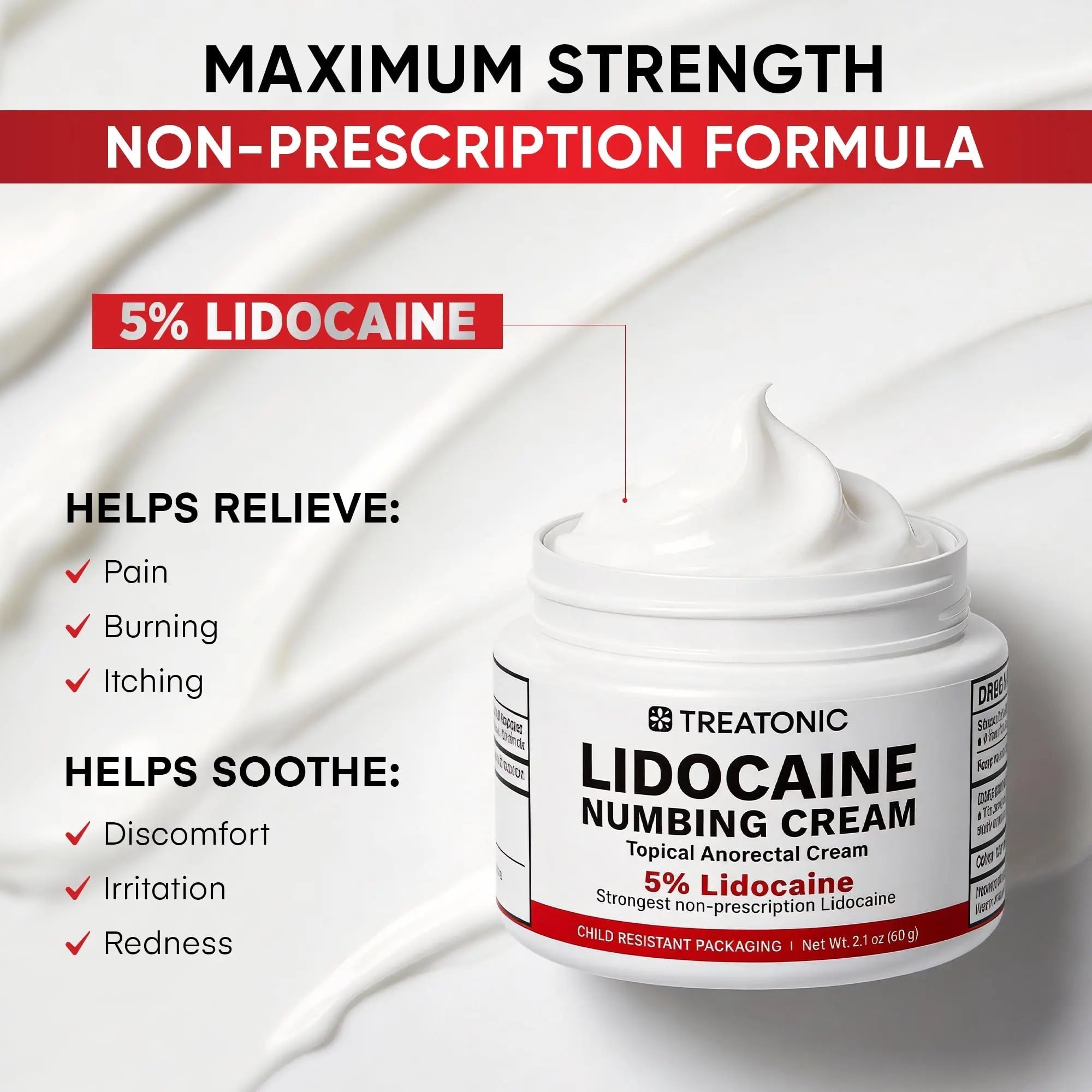 5% Lidocaine Topical Numbing Cream: Maximum Strength Topical Anesthetic Numb Cream for Pain Relief, Itching, Burning, Soreness, Hemorrhoid - Fast Acting & Long Lasting Numbing Formulation - 2.1 oz TreatonicBuy Supplements Australia