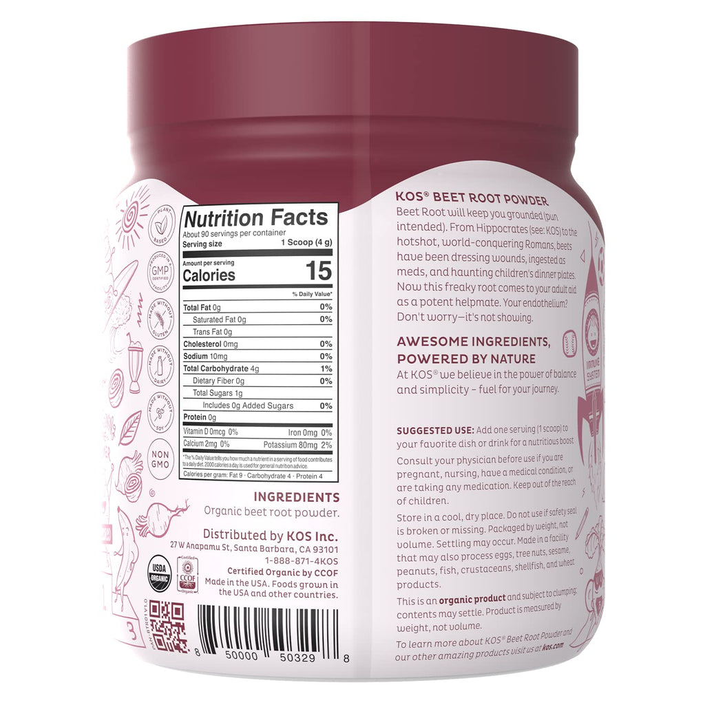 KOS Organic Beet Root Powder - USDA Certified, Nitric Oxide Booster, Non-GMO, Gluten KOSBuy Supplements Australia