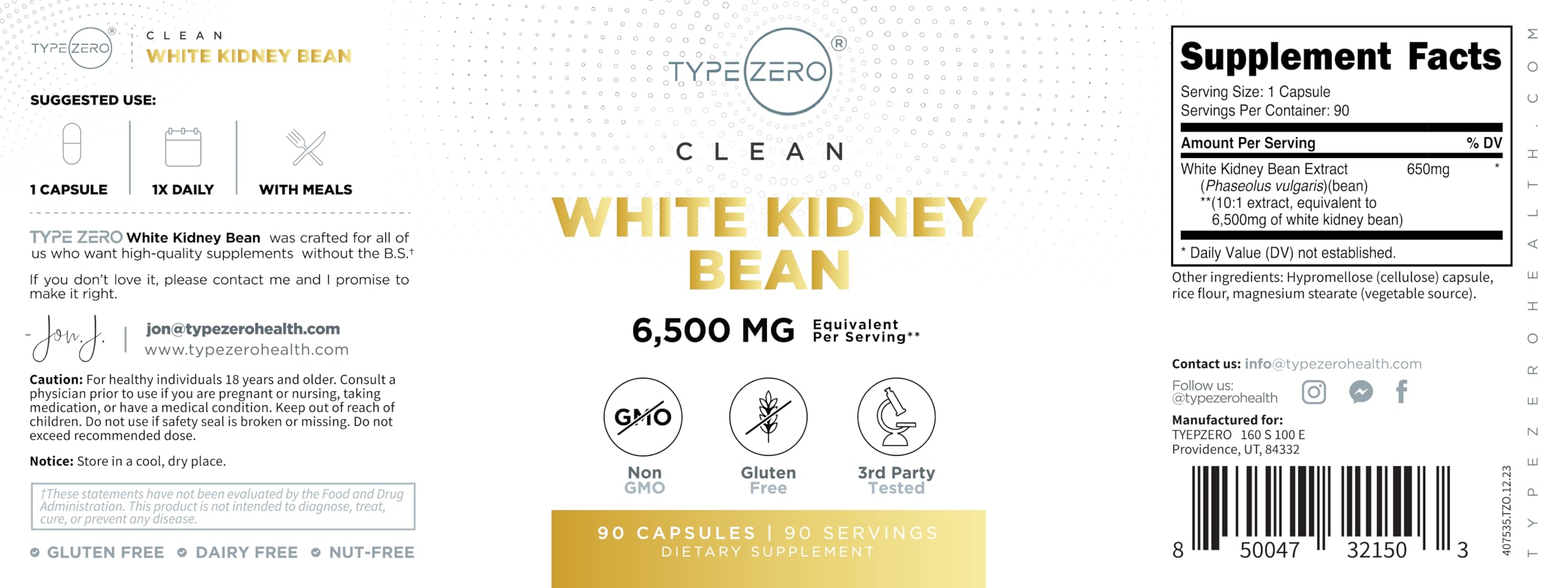 Type Zero Clean White Kidney Bean Capsules (6,500 MG Equivalent Per Serving, 90 Count) - Non-GMO, Gluten Free Type ZeroBuy Supplements Australia