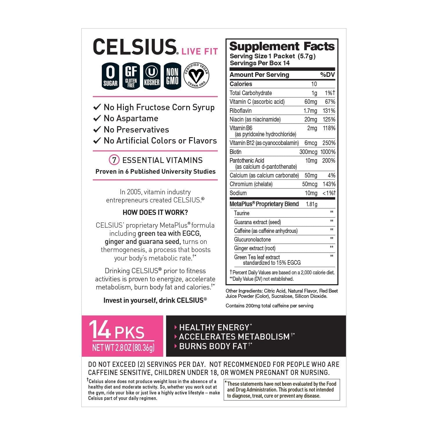 CELSIUS Dragonfruit Lime On-the-Go Powder Stick Packs, Zero Sugar 14 Count(Pack of 1) CELSIUSBuy Supplements Australia