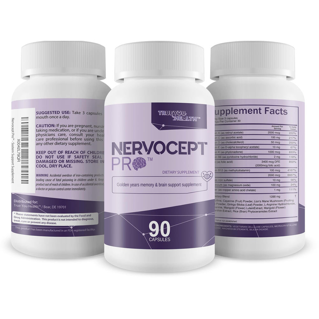 Nervocept Pro - Our Best Nerve Support Capsules - Lions Mane, Magnesium, Vitamin B For Nerve Repair - Vitamin D for Nerves - Lions Mane Memory & Nerve Support - Vitamin B12 Nerve Support True You HealthBuy Supplements Australia