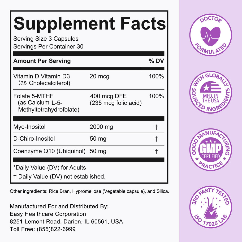 Premom Inositol Plus - 2000mg Myo-Inositol & 50mg D-Chiro Inositol, CoQ10, Folate & Vitamin D3-40:1 Ratio - Supports Hormonal Balance, Ovarian & Reproductive Health - 30 Day Supply PremomBuy Supplements Australia