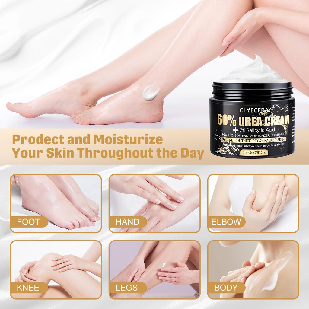 Clyecfra 60% Urea Cream with 2% Salicylic Acid, Urea Cream 60 Percent for Feet & Hands- Maximum Strength Moisturizer for Rough, Dry, Thick & Cracked Skin, Callus Remover, Deep Hydration, 150g Clyecfra buy supplements Au