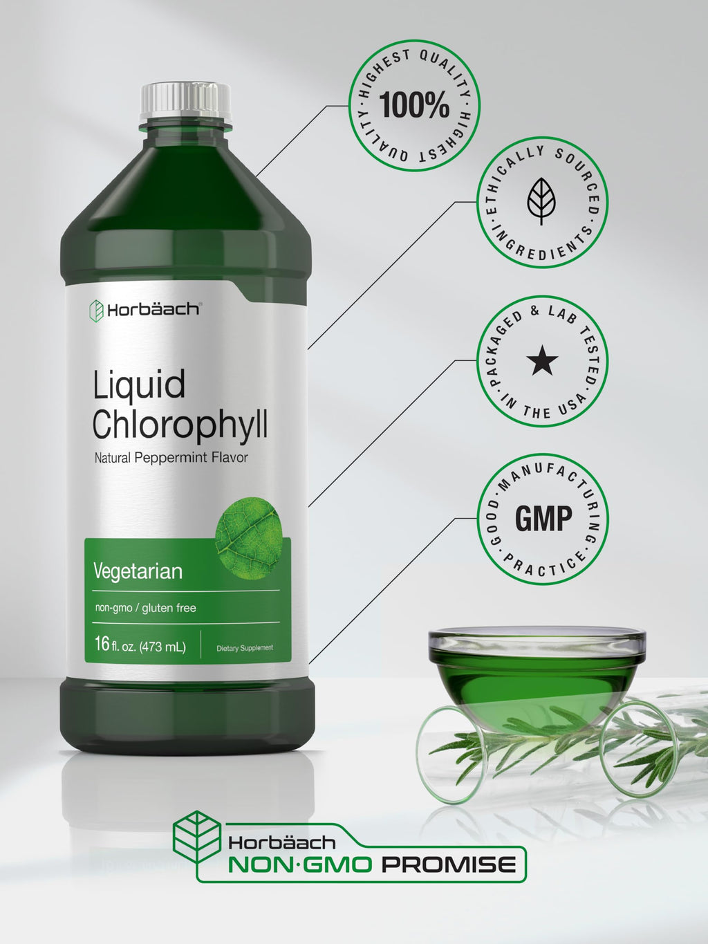 Chlorophyll Liquid Drops 100mg | 32 oz (2 x 16 oz Bottles) | Natural Peppermint Flavor HorbäachBuy Supplements Australia