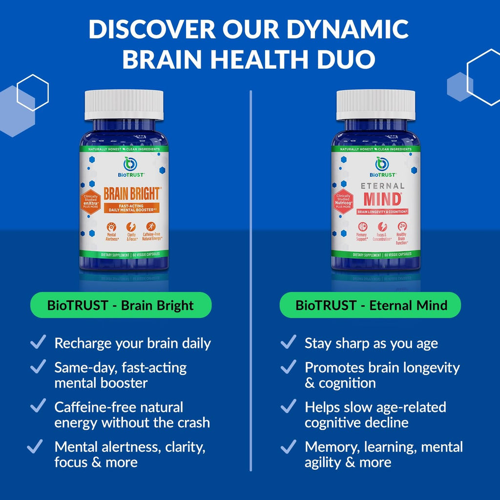 BioTrust Brain Bright – Daily Nootropic Boost for Focus, Concentration, Mental Clarity – Caffeine Free Nootropics Brain Support Supplement – Thai Ginger, Ginkgo, Folate, L-Theanine – 30 Servings BioTrustBuy Supplements Australia