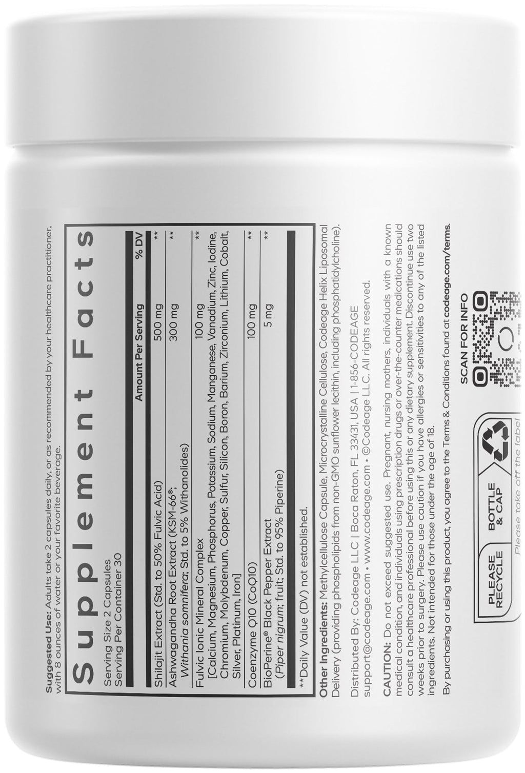 Codeage Liposomal Himalayan Shilajit+ Supplement - 500 mg Shilajit, KSM-66 Ashwagandha, CoQ10, Fulvic Ionic Minerals, Calcium, Magnesium, BioPerine - Liposomal Delivery - Non-GMO - 60 Capsules CodeageBuy Supplements Australia